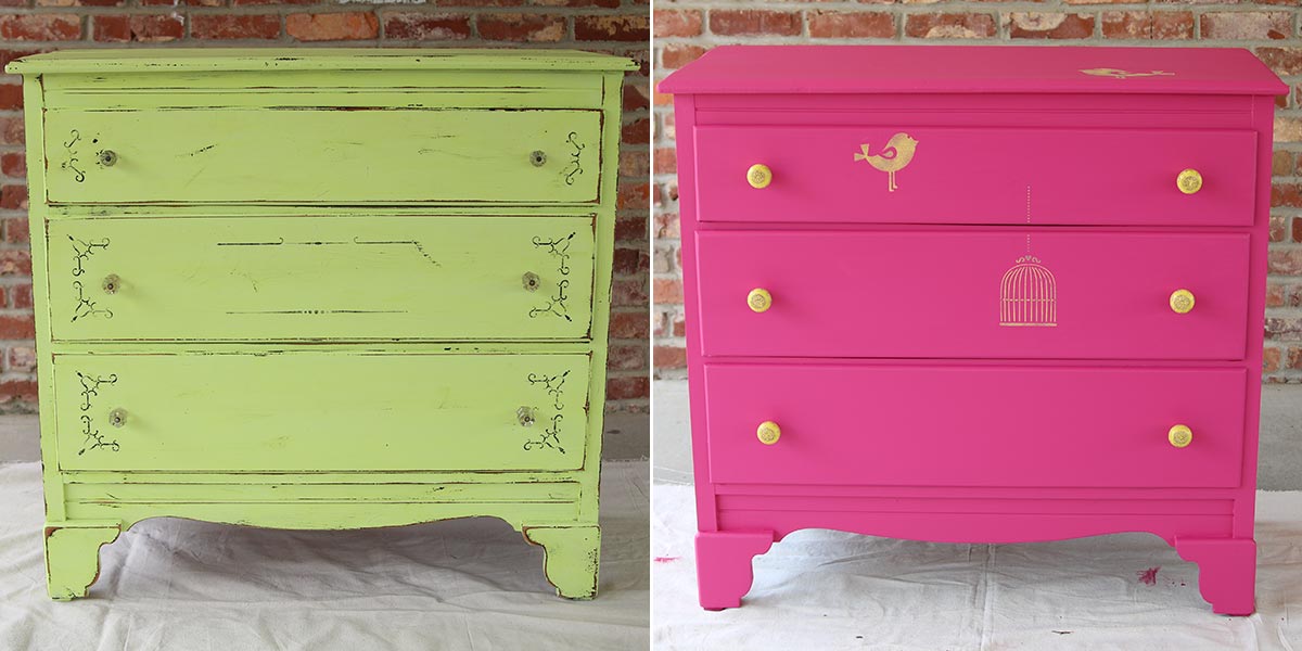 Repainted dresser, before and after