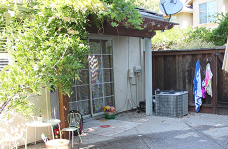 empty patio with brown pergola