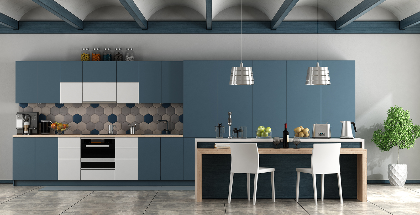 Cocina moderna Galería de cocina azul Behr