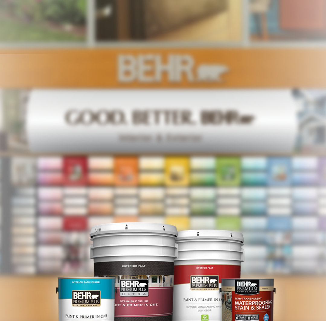Behr paint cans with color palette in the background