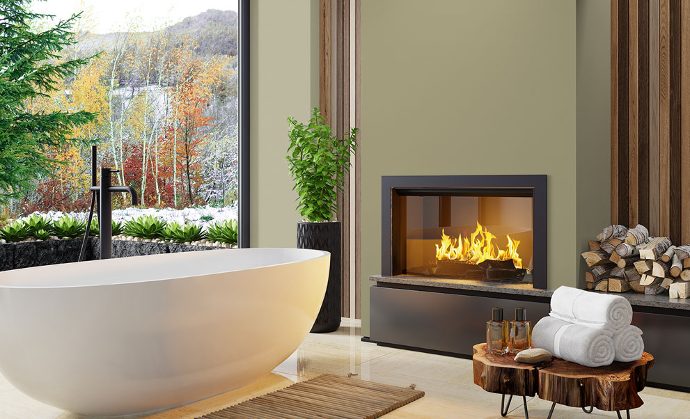 A bathroom with glass window and fireplace mobile.
Sustainable S350-4
