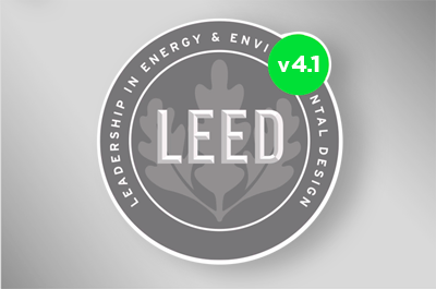 Image of the LEED logo with a green round image that says v4.1