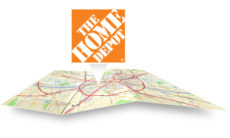 The Home Depot logo pointing to a map
