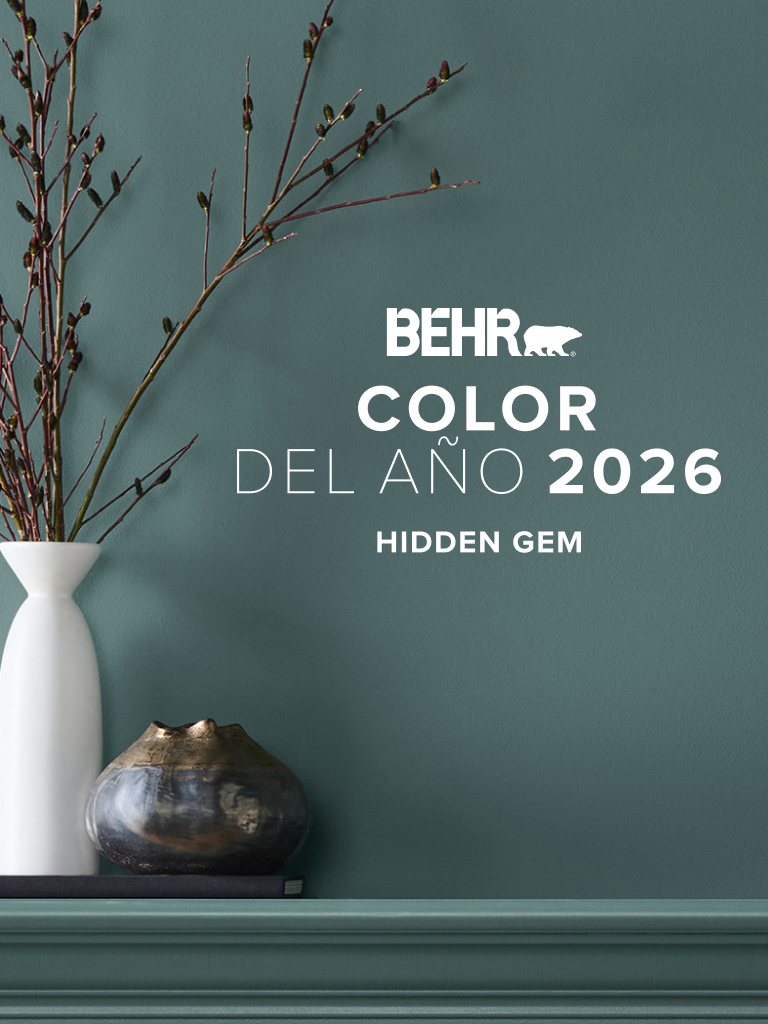 Mobile-sized image of a hallway painted in Rumors, featuring Behr 2025 Colour of the Year, Rumors