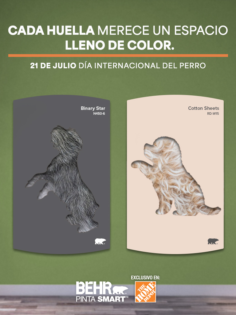 Mobile Image of a Perros Day banner featuring Behr paint color chips