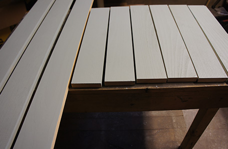 painted wood slats drying