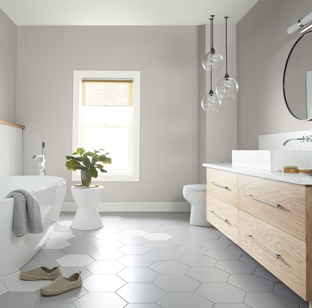 Mobile version of a gray modern bathroom